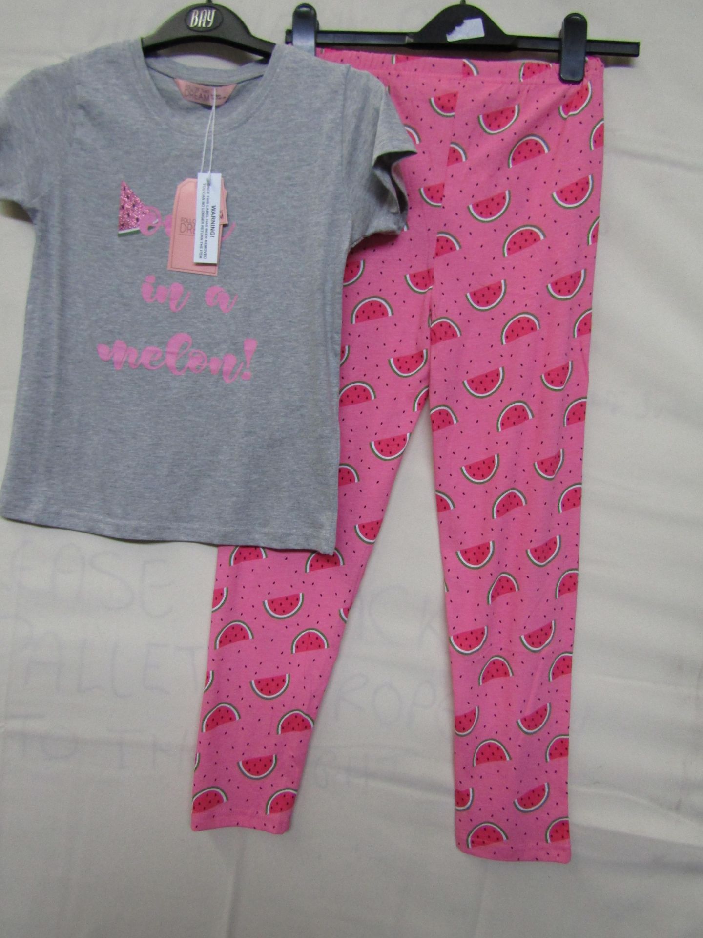 Follow That Dream Girls Jersey Fun Print Top & Leggings Pyjama Set Aged 7-8yrs New & Packaged