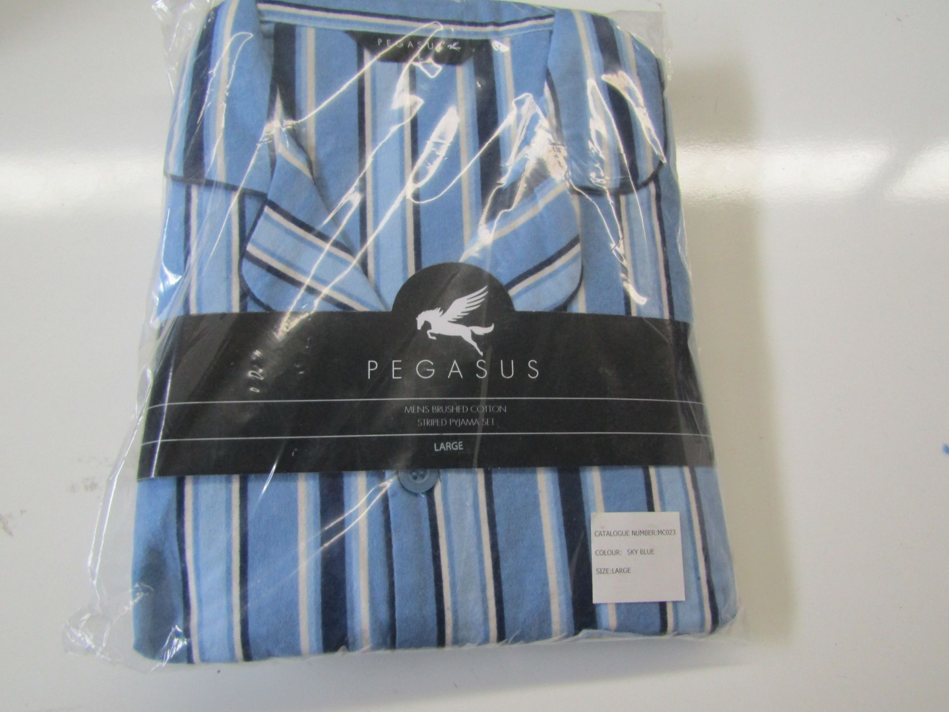 1 X Pair of Pegasus Mens Brushed Cotton Blue Striped Pyjamas Size L New & Packaged