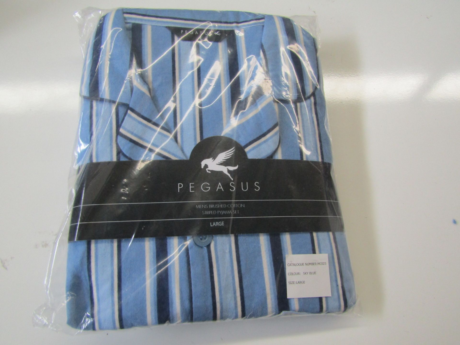 1 X Pair of Pegasus Mens Brushed Cotton Blue Striped Pyjamas Size L New & Packaged