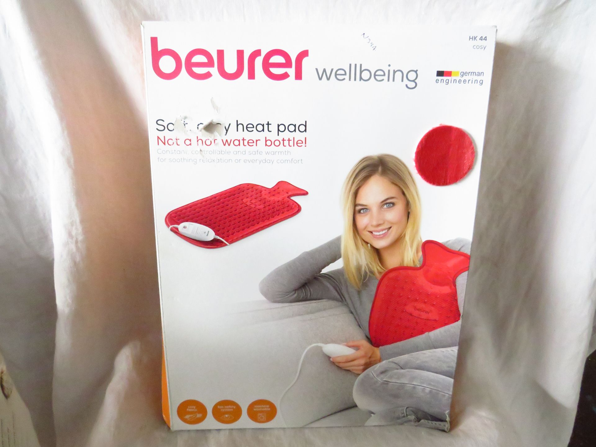 Beurer HK44 cosy Heated Pad in a hot water bottle shape, grade B but unchecked by us, boxed