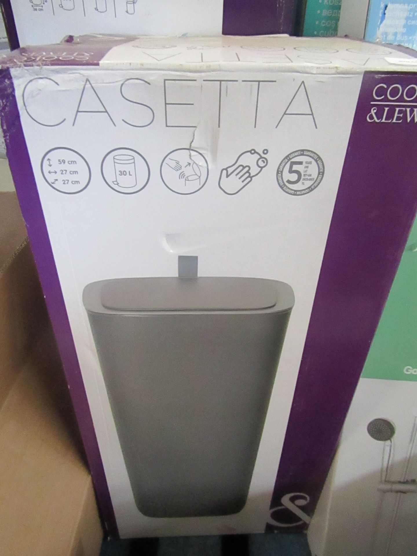 Cooke & Lewis - Casetta 30L Plastic Sensor Bin - Grey - Unchecked & Boxed.