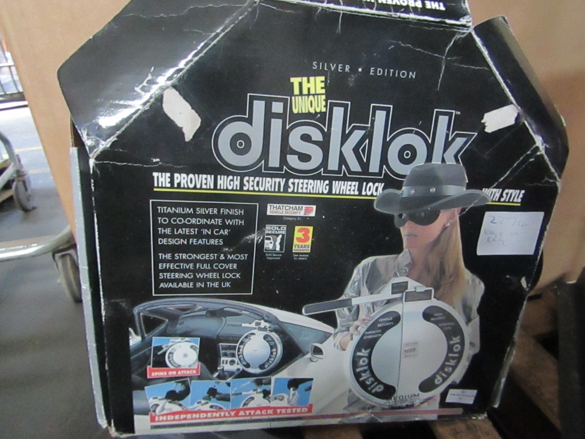 Disklok - High Security Steering Wheel Lock ( Silver Edition ) - Keys Present & Boxed.