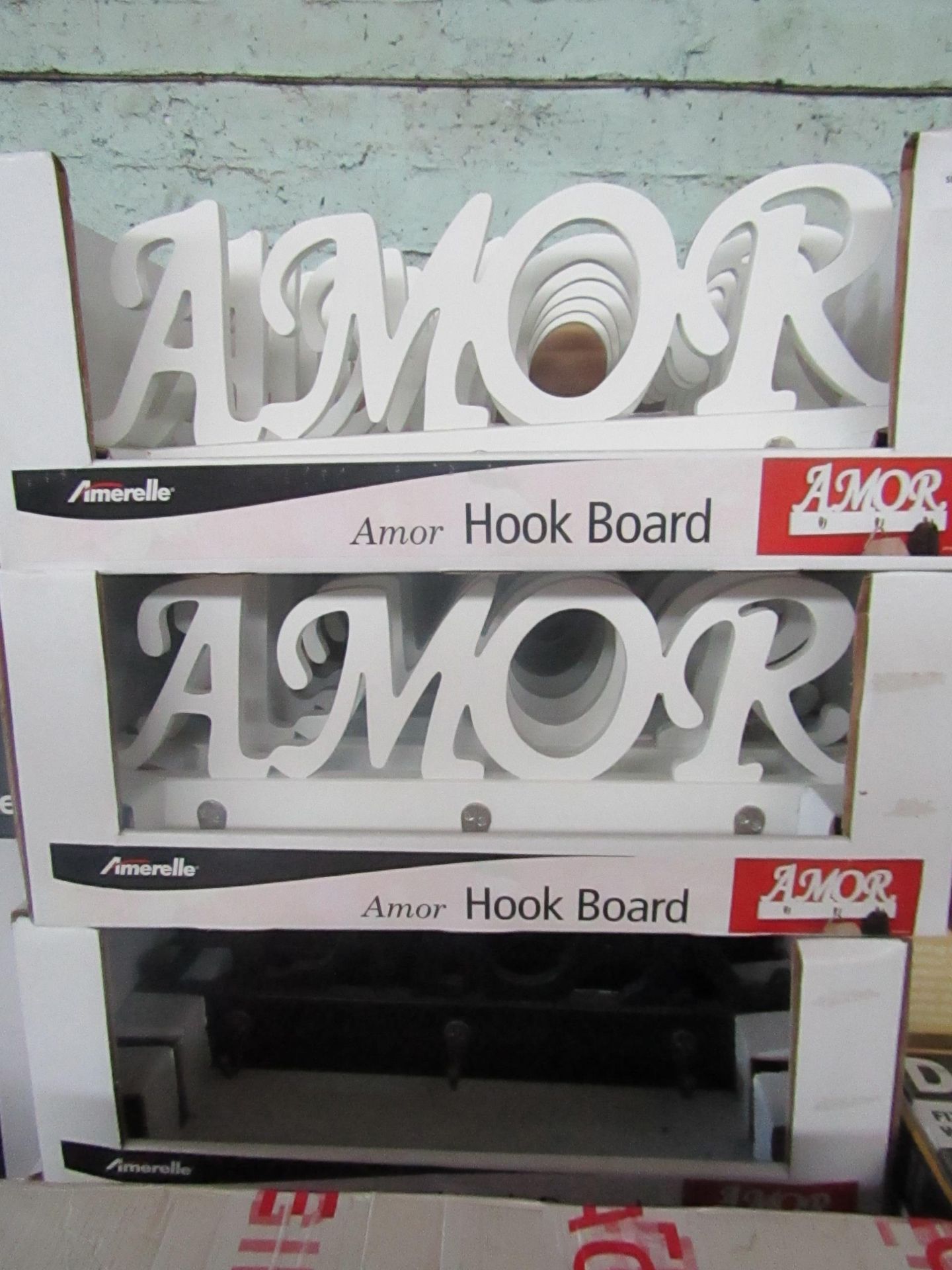 2x Boxes Containing : Amerelle " Amor " 3-Hook Sign ( 6x Black ) - Unused & Boxed. Amerelle - " Amor