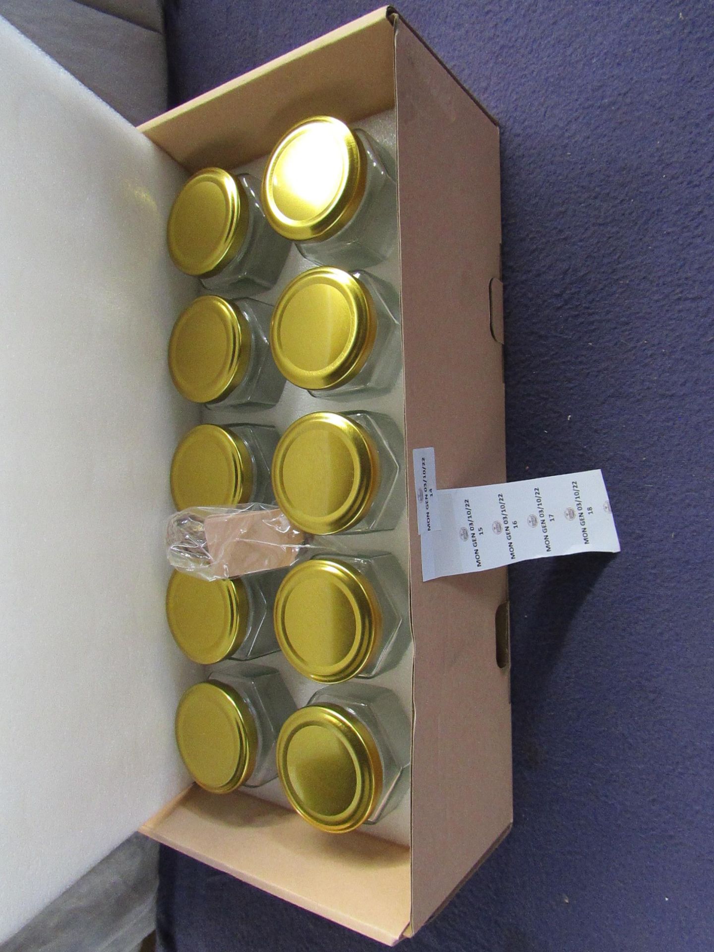 2x Hemoton - Set of 10 Glass Jam Jars - All New & Boxed.