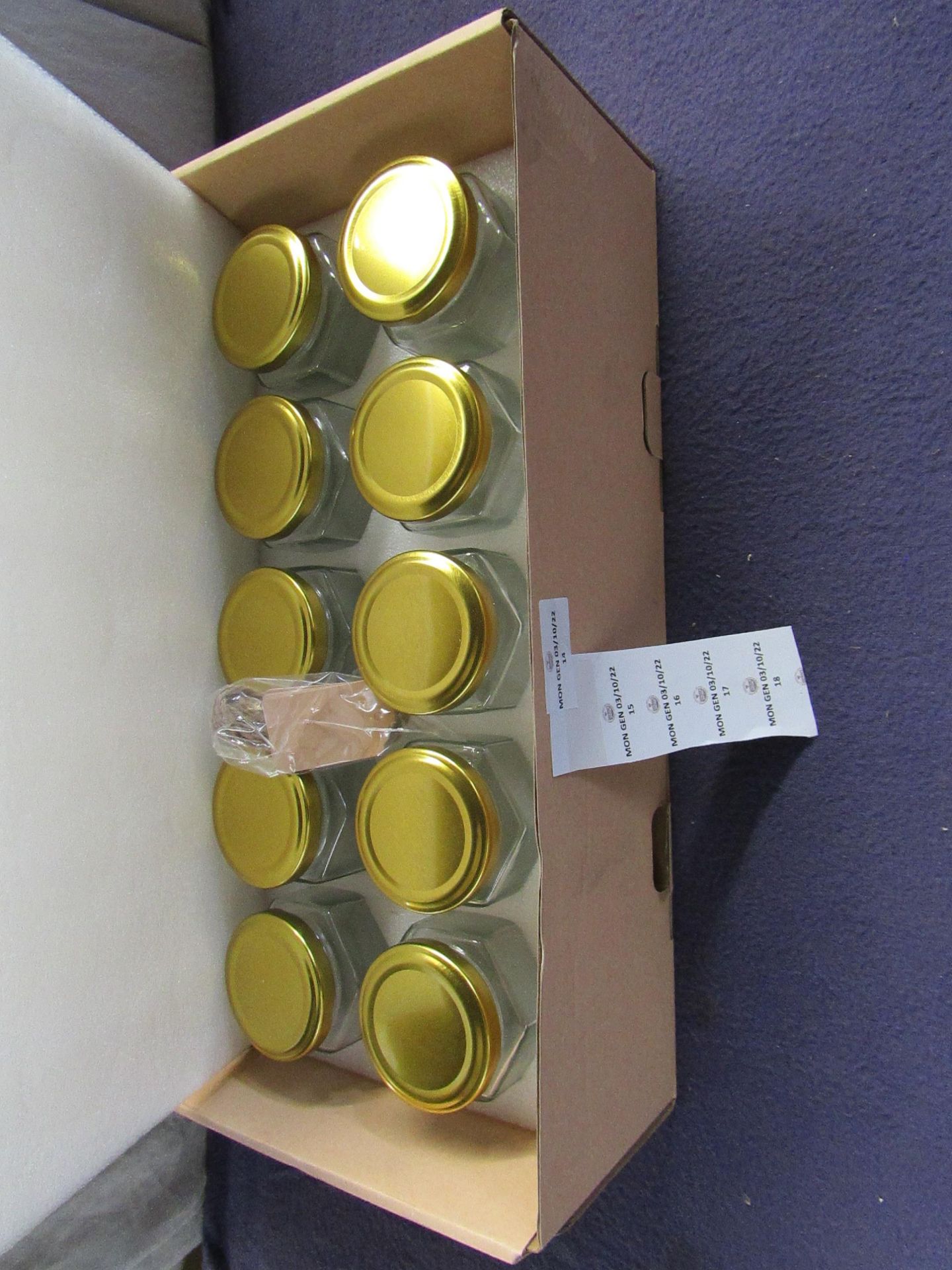 2x Hemoton - Set of 10 Glass Jam Jars - All New & Boxed.