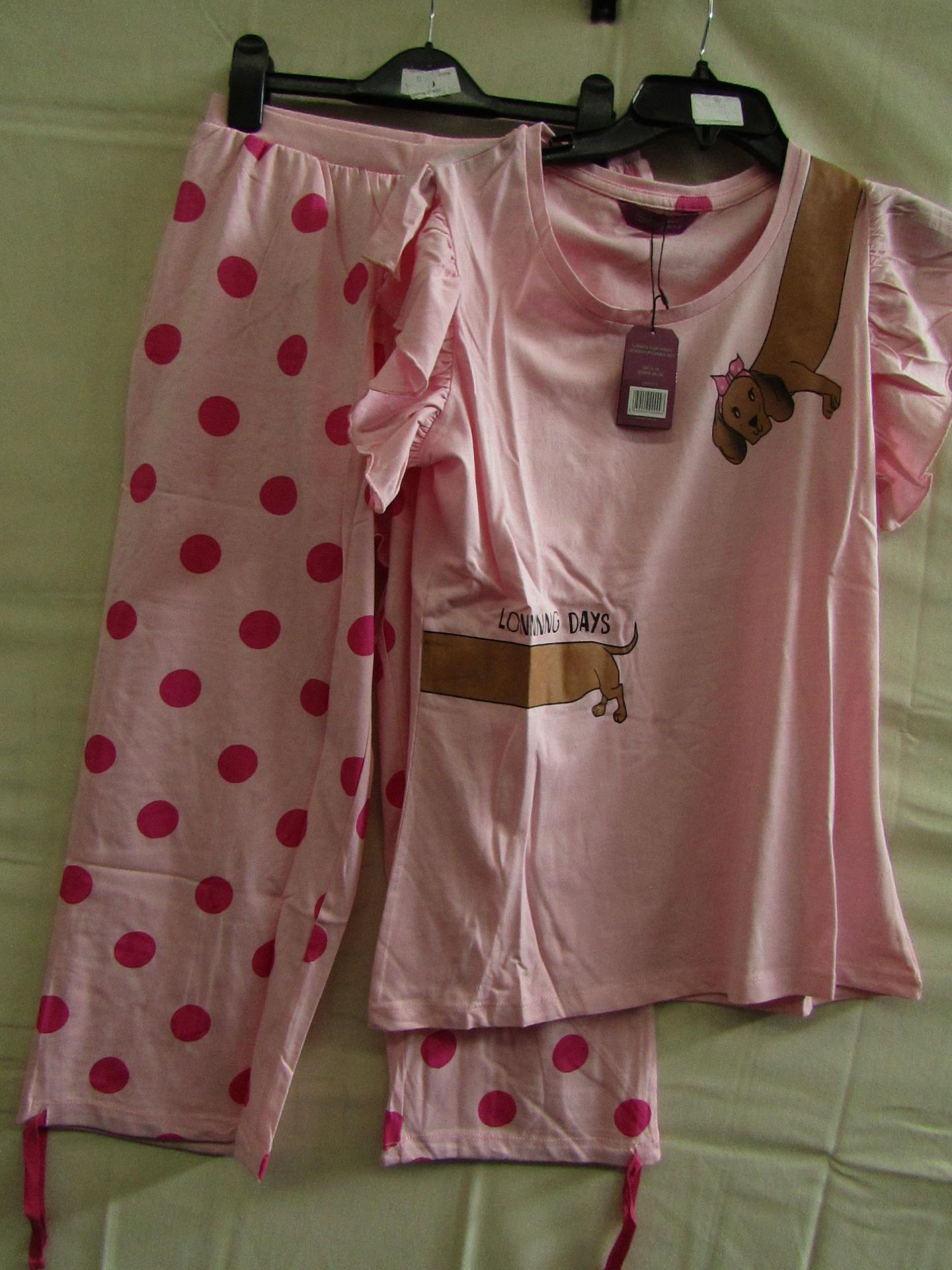 Foxbury Ladies Fun Printed Jersey Pyjama Set Pink Size 12-14 New & Packaged