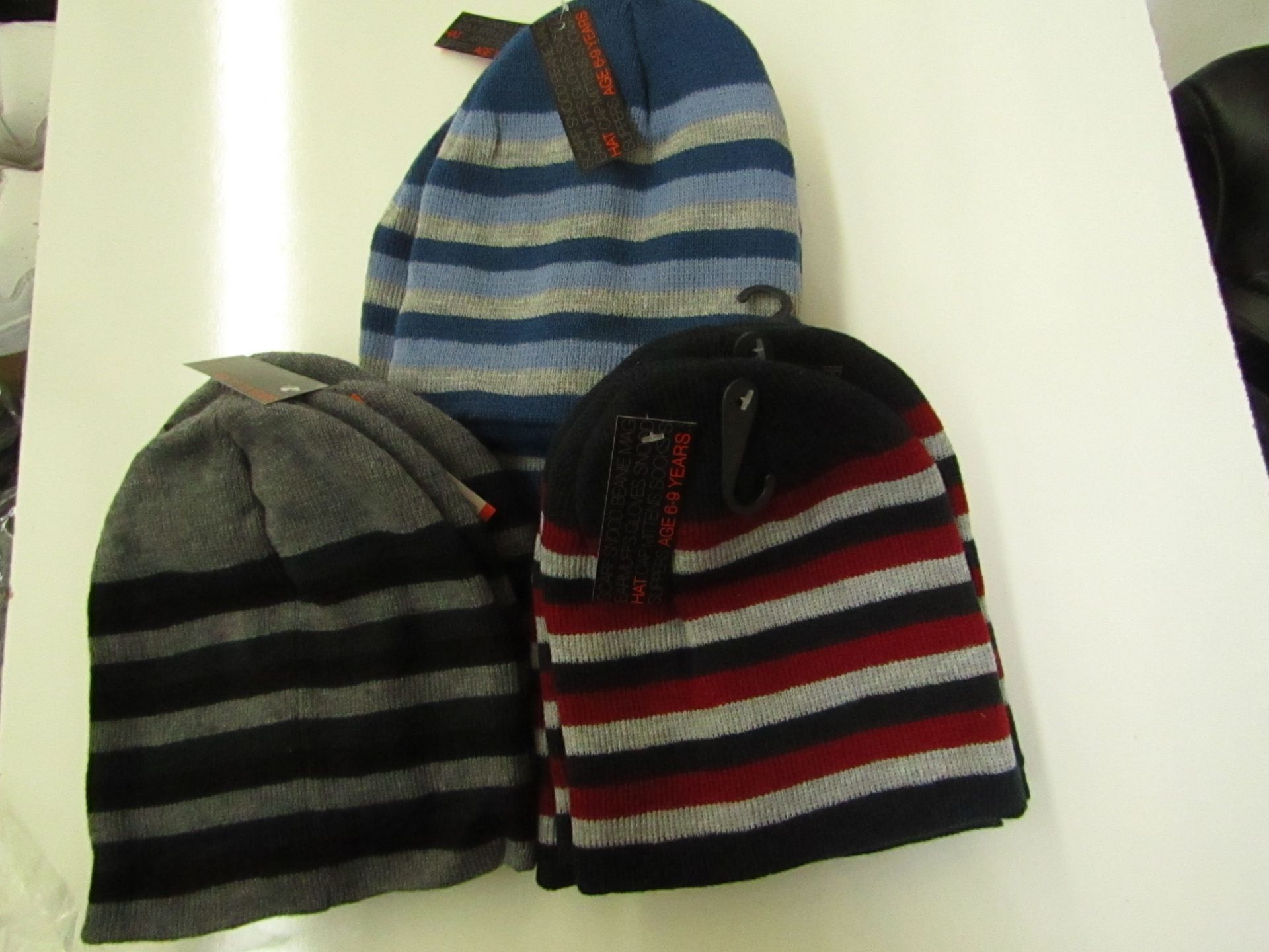 12 X Beannie Hats Striped Aged 10-13 yrs New & Packaged