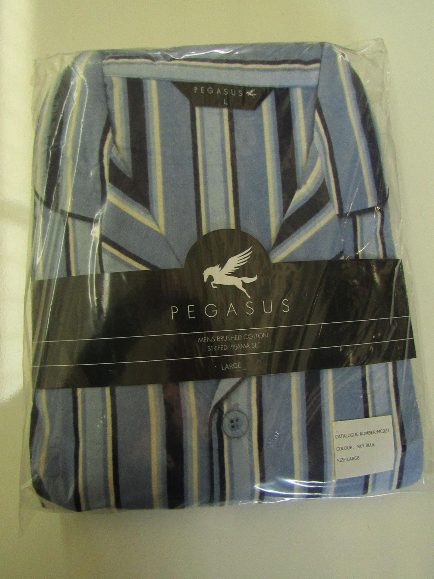 1 X Pair of Pegasus Mens Brushed Cotton Blue Striped Pyjamas Size L New & Packaged