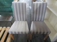 Oak Furnitureland Scroll Back Chair in Silver Stripe Fabric with Solid Oak Legs x2 RRP Â£280.00 (PLT