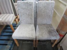 Oak Furnitureland Scroll Back Chair in Plain Truffle Fabric with Solid Oak Legs x2 RRP Â£280.00 (PLT