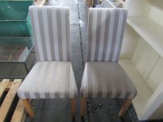 Oak Furnitureland Scroll Back Chair in Silver Stripe Fabric with Solid Oak Legs x2 RRP Â£280.00 (PLT