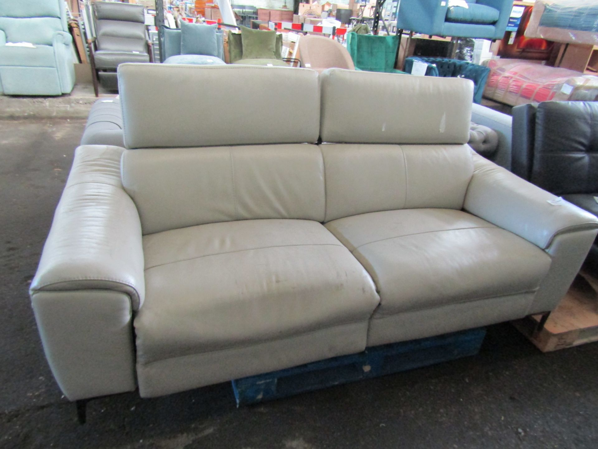 Dark Cream Leather Electric Power Recliner With Power Headrests - Tested Working However has a few