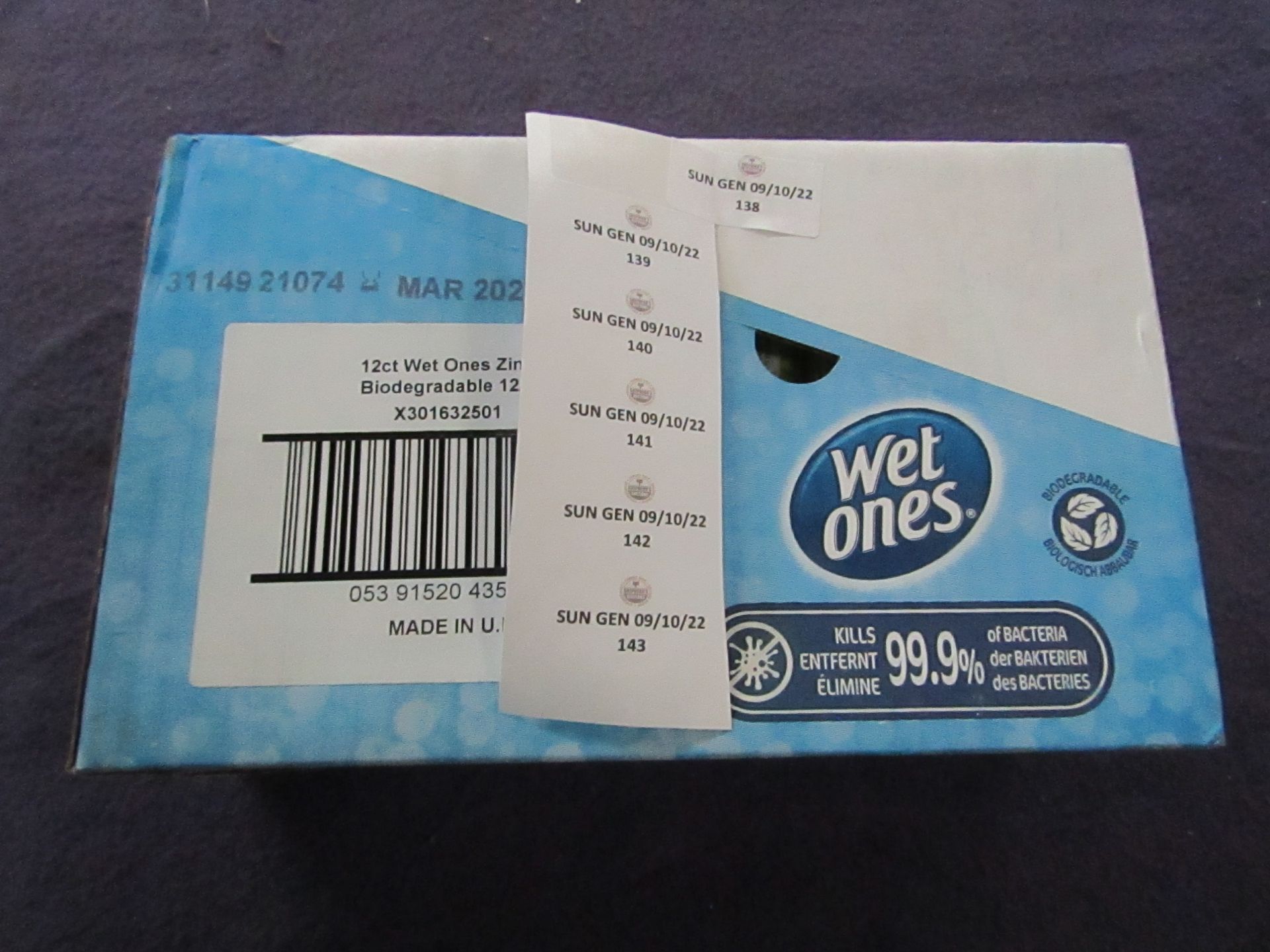 WetOnes - Zingy Biodegradable Hand Wipes ( 12 Packs ) - Unused & Boxed.