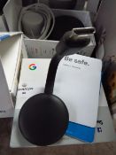Google chrome cast, unchecked, includes the actual chrome cast and power lead in orignal box