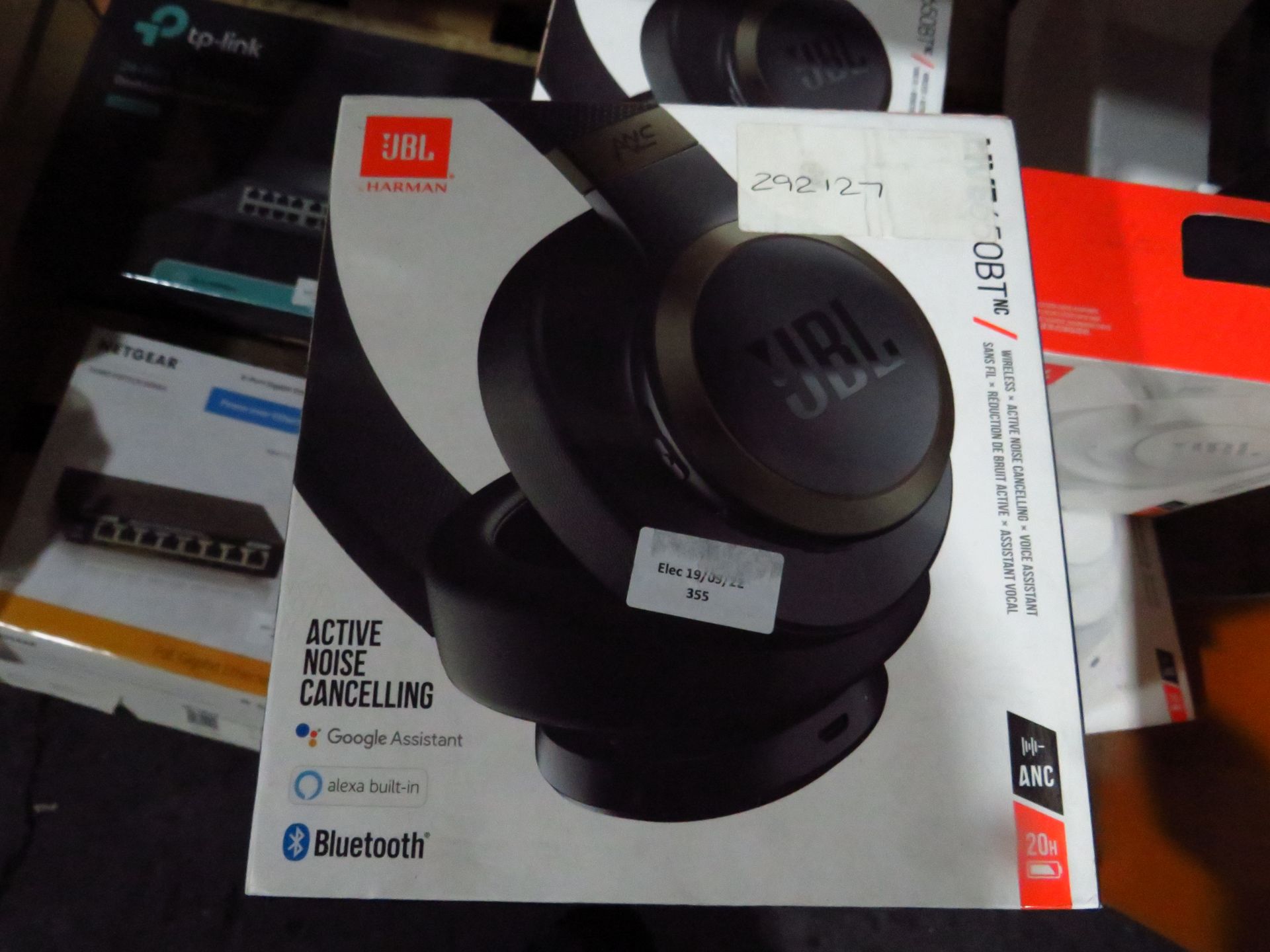 JBL Live 650BT noise cancelling headset, boxed and tested working for sound via bluetooth.