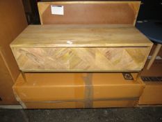 Swoon Norrebro Tv Stand Contemporary Style Natural Oak Stained Mango Wood Brass RRP Â£299.00 (PLT