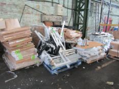 10 Pallets of Hofy desk parts. The vendor has advised that all parts are here to make up a decent