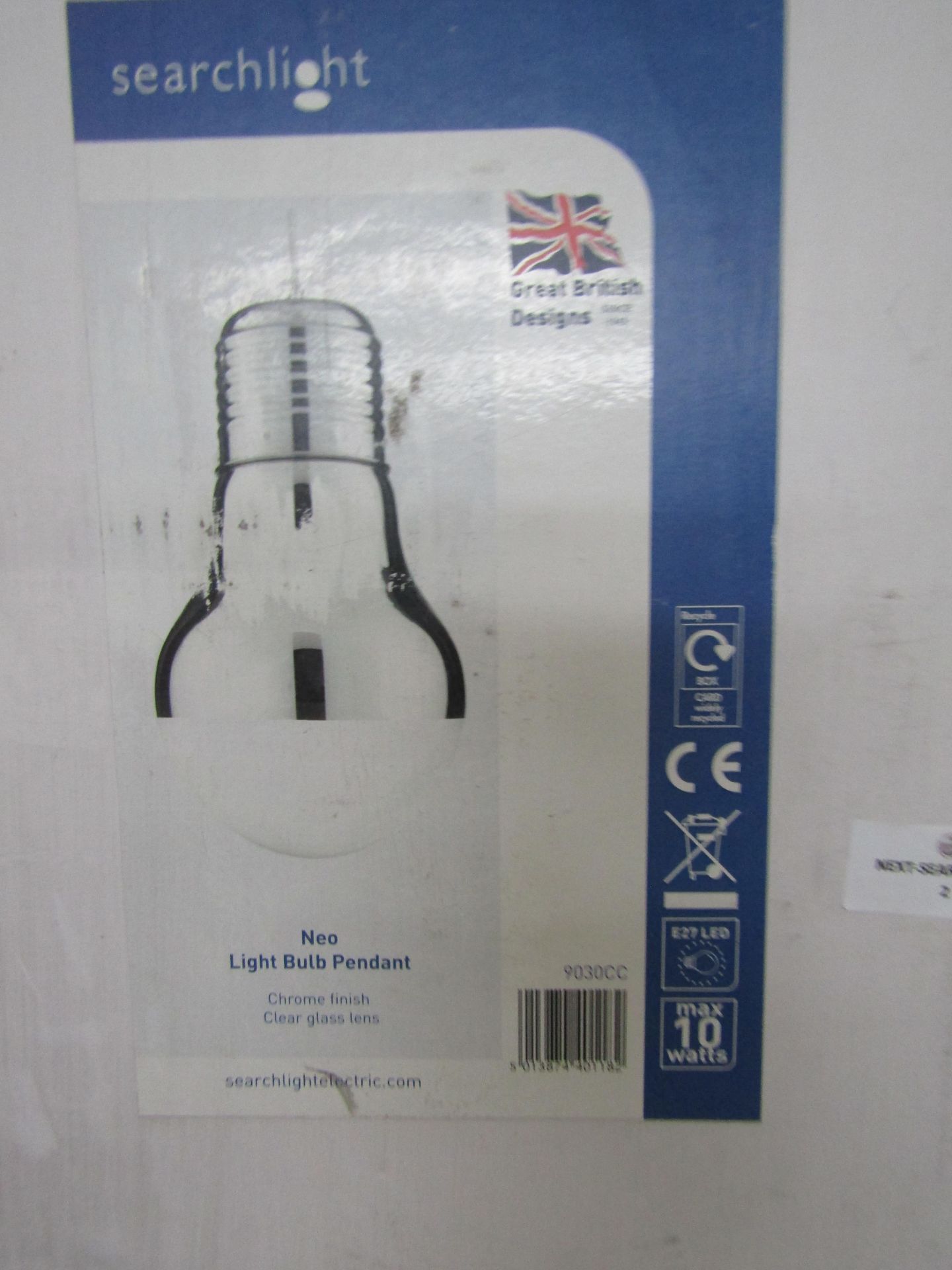 Searchlight PENDANT METAL & GLASS - CHROME 1LT HUGE BULB RRP ¶œ55.00 (PLT 5plt) - Image 2 of 2