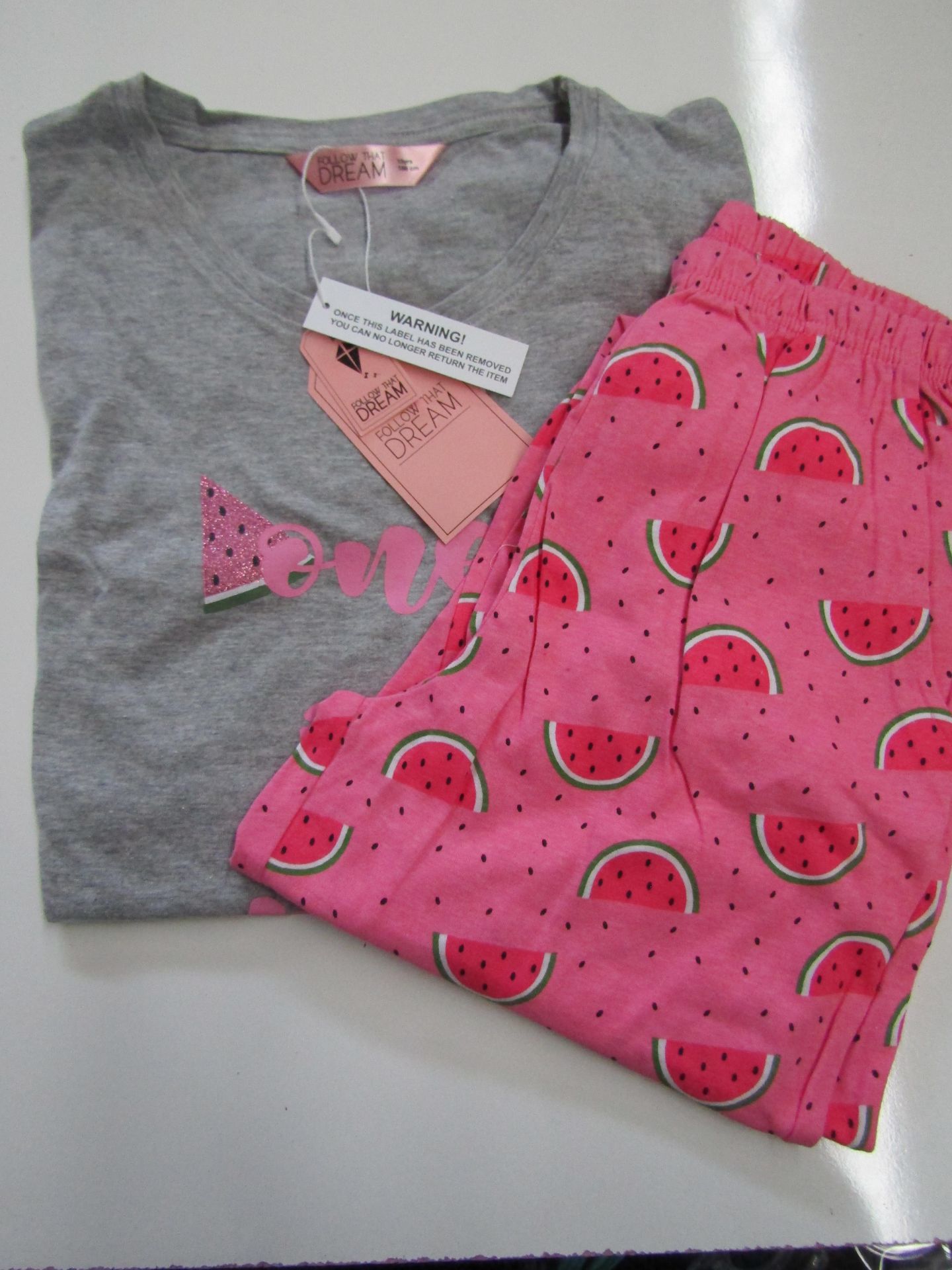 Follow That Dream Girls Jersey Fun Print Top & Leggings Pyjama Set Aged 11-12yrs New & Packaged