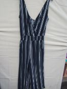Lascana 3/4 Length Navy Stripe Jumpsuit Size 10 ( May Have Been Worn ) No Tags Very Good Condition