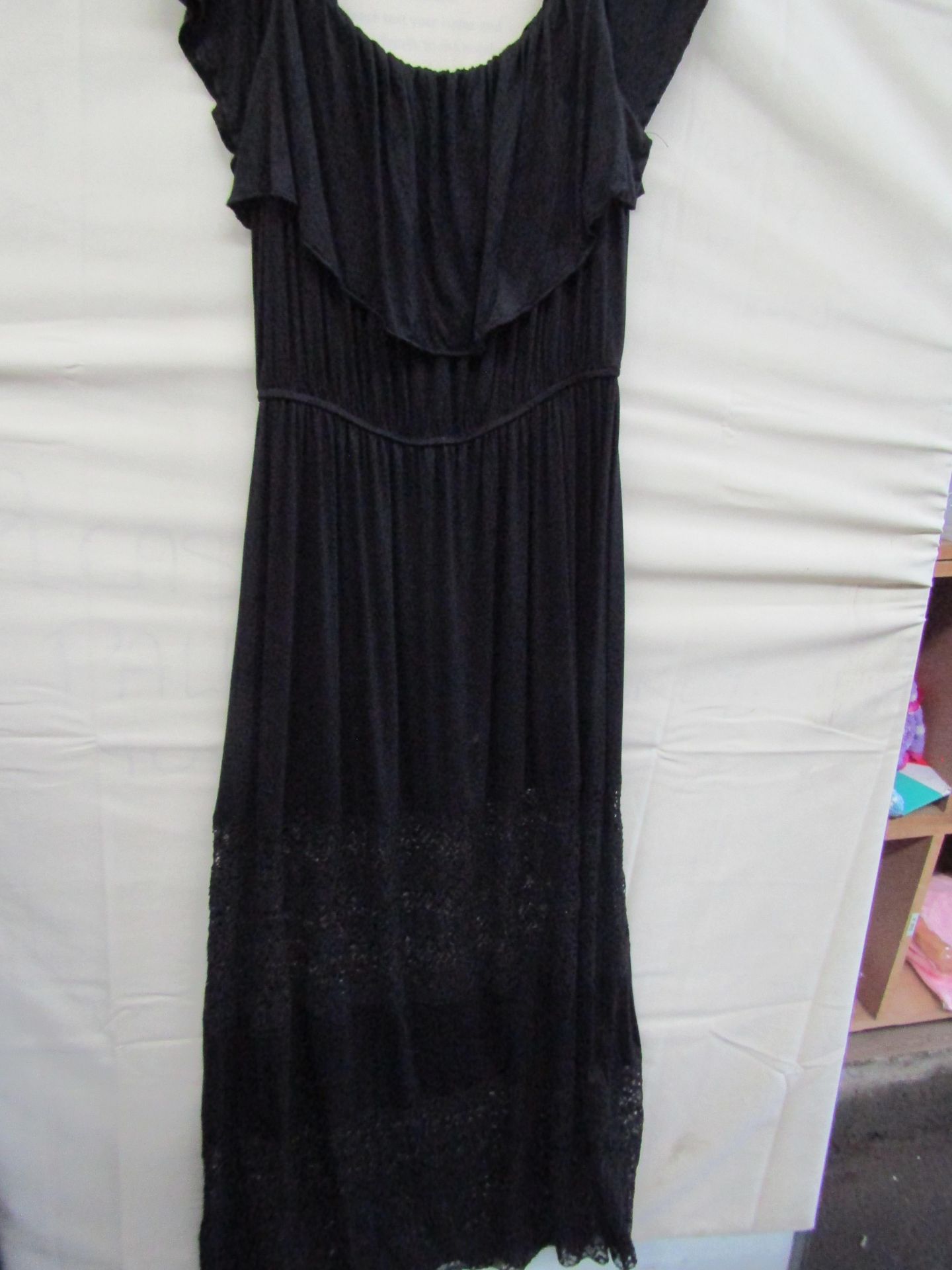 Lascana Long Black Dress With Lace Design Panels Size 14 May Have Been Worn Good Condition