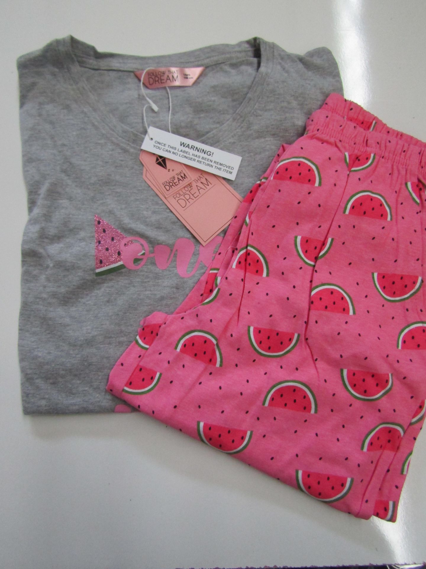 Follow That Dream Girls Jersey Fun Print Top & Leggings Pyjama Set Aged 13 yrs New & Packaged