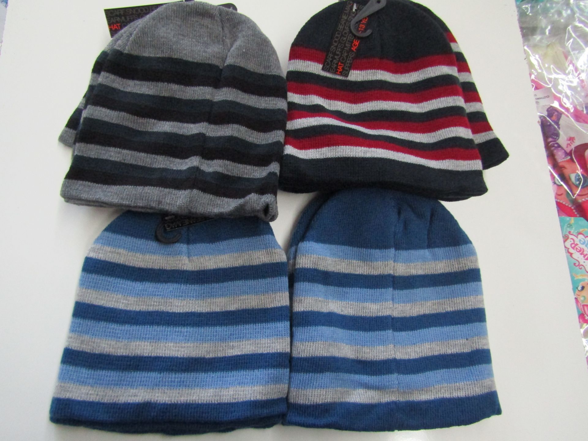 12 X Beannie Hats Striped Aged 10-13 yrs New & Packaged