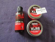 1x D'Addario - Lemon Oil Cleaner & Conditioner - 59ml - Unused. 2x D'Addario - XLR8 String Lubricant