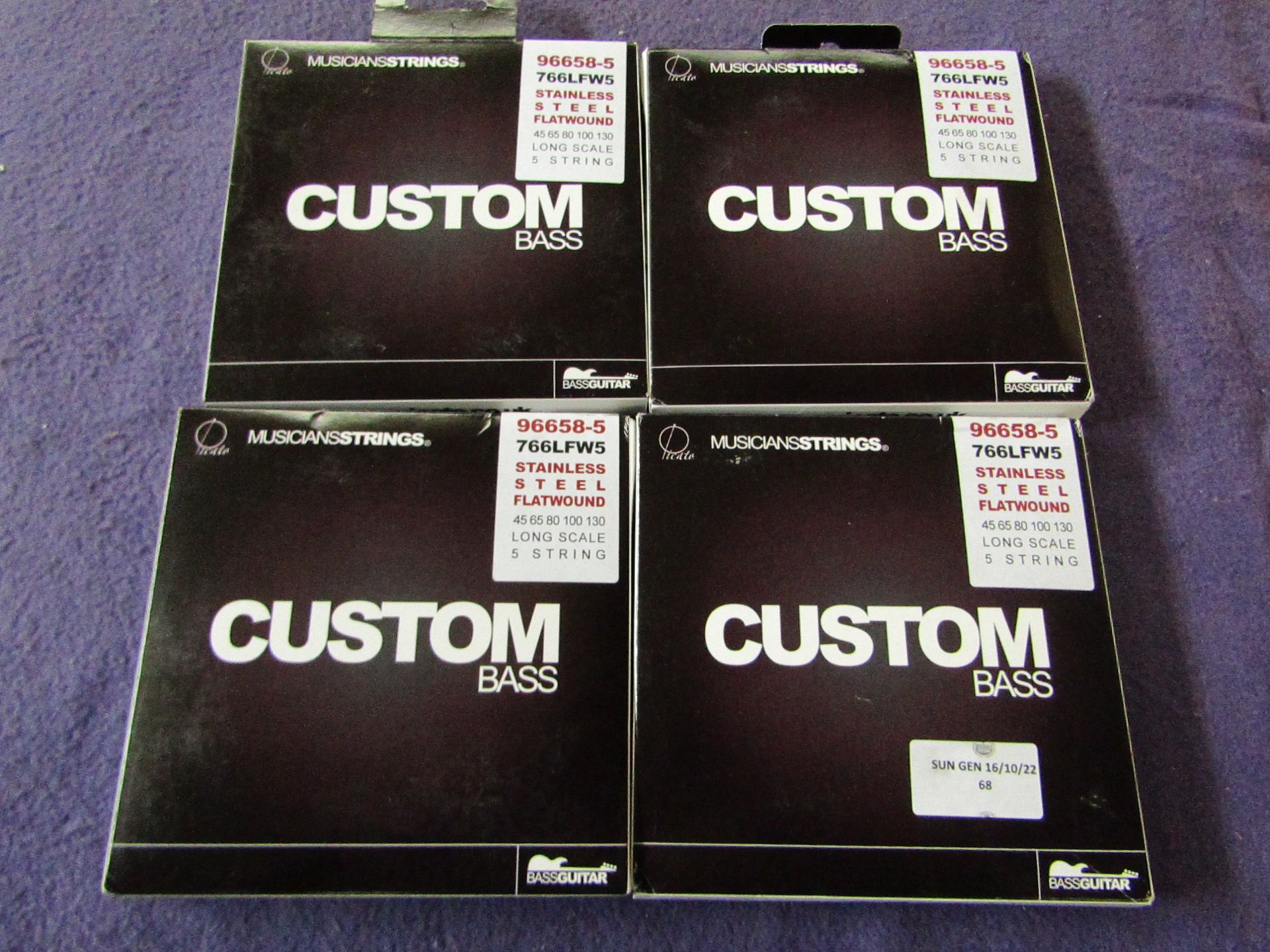4x Picato - Custom Bass Guitar Stainless Steel Flatwound Long Scale 5-String Set - Unchecked &