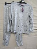 Foxbury Foil Printed Star Twosie Pyjamas Grey/Gold Size 12-14 New With Tags