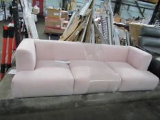 Swoon Kallas Easy Velvet Three-seater Sofa in Blush Silver, this is dirty in places and is missing