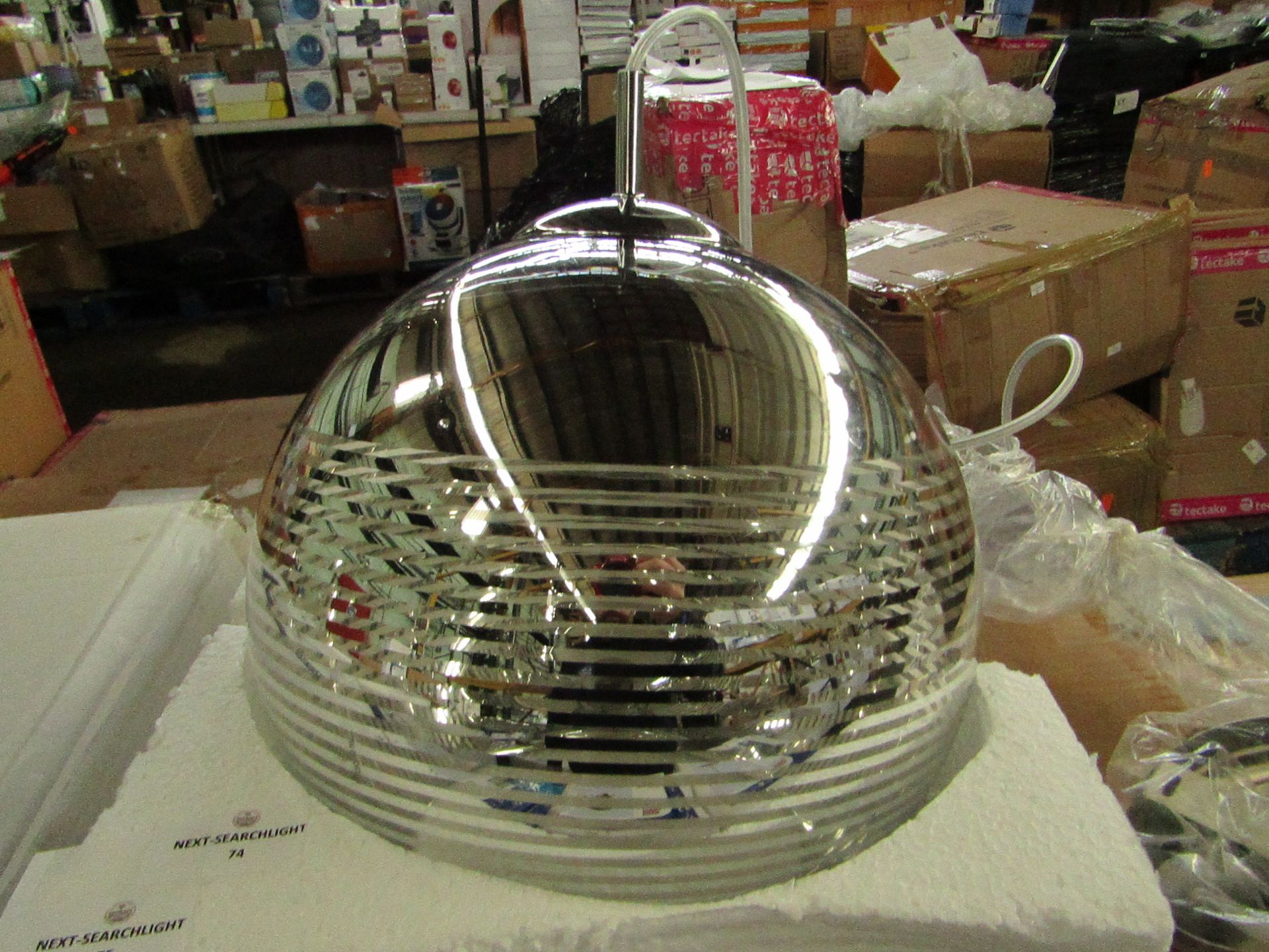 Searchlight Chrome/clear Striped Glass Pendant (25cm Dia) RRP ô?129.00 (PLT 5plt) - This lot - Image 2 of 2