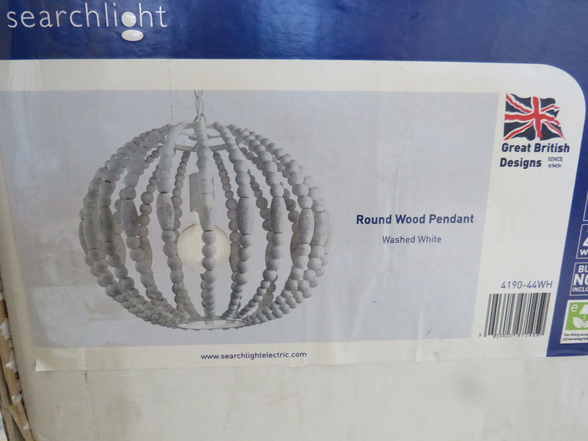 Searchlight Light Washed Round White Wood Pendant RRP ô?109.00 - This lot contains unsorted raw