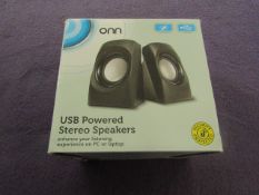 Onn - USB Powered Stereo Speakers ( PC/Laptop ) - Untested & Boxed.