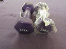 1x Non-Slip Fitness Dumbbells (2x 2KG Purple) - New & Packaged.