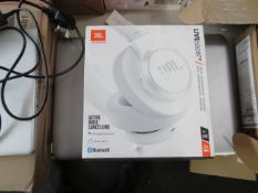 JBL Live 650BT noise cancelling headset, boxed and tested working for sound via bluetooth.