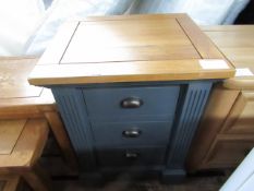 Oak Furnitureland Highgate Rustic Oak And Blue Painted Hardwood 3 Drawer Bedside Table RRP Â£129.