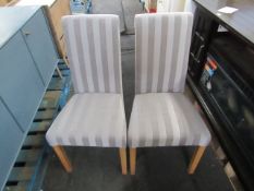 Oak Furnitureland Scroll Back Chair in Silver Stripe Fabric with Solid Oak Legs x2 RRP Â£280.00 (SKU