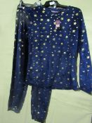 Foxbury Foil Printed Star Twosie Pyjamas Navy/Gold Size 12-14 New With Tags
