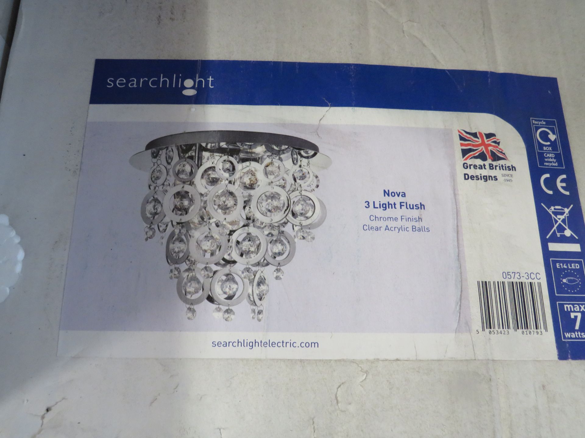 Searchlight Nova 3lt Ceiling Flush Chrome Clear Acrylic Balls RRP £73.00 This lot contains