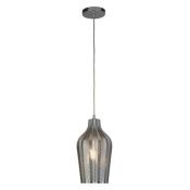 Searchlight Chevron 1 Light Pendant with Smoked Ribbed Glass - Chrome RRP £58.00 (PLT 2plt) The