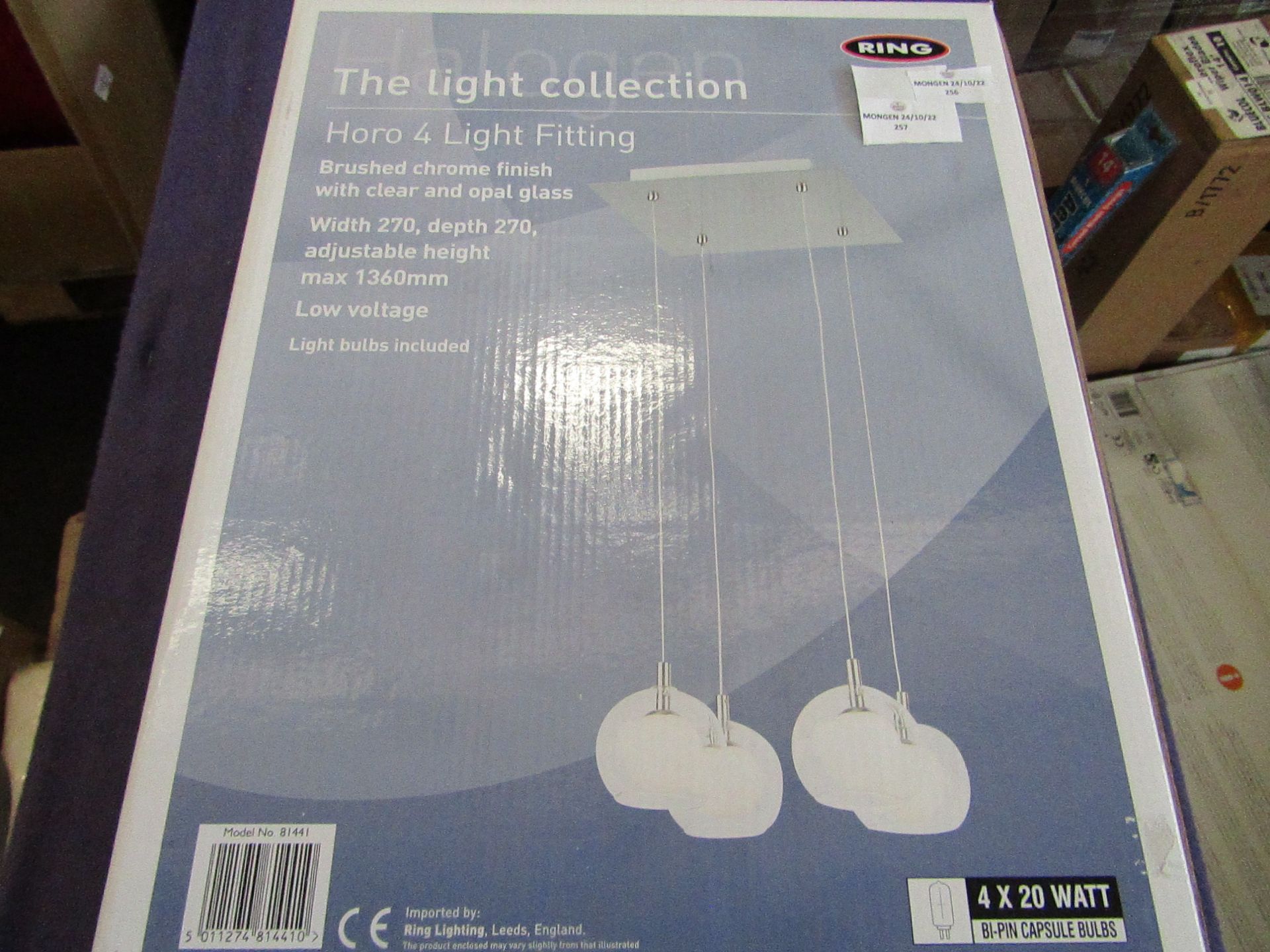 Ring - Horo 4-Light Pendent Light With Brushed Chrome With Clear Opal Glass - Unchecked & Boxed.