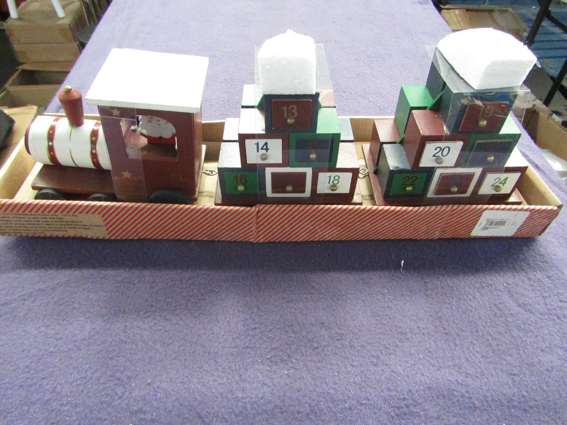 Wooden Christmas Train Advent Calendar - Unused, Packaging May Be Damaged.