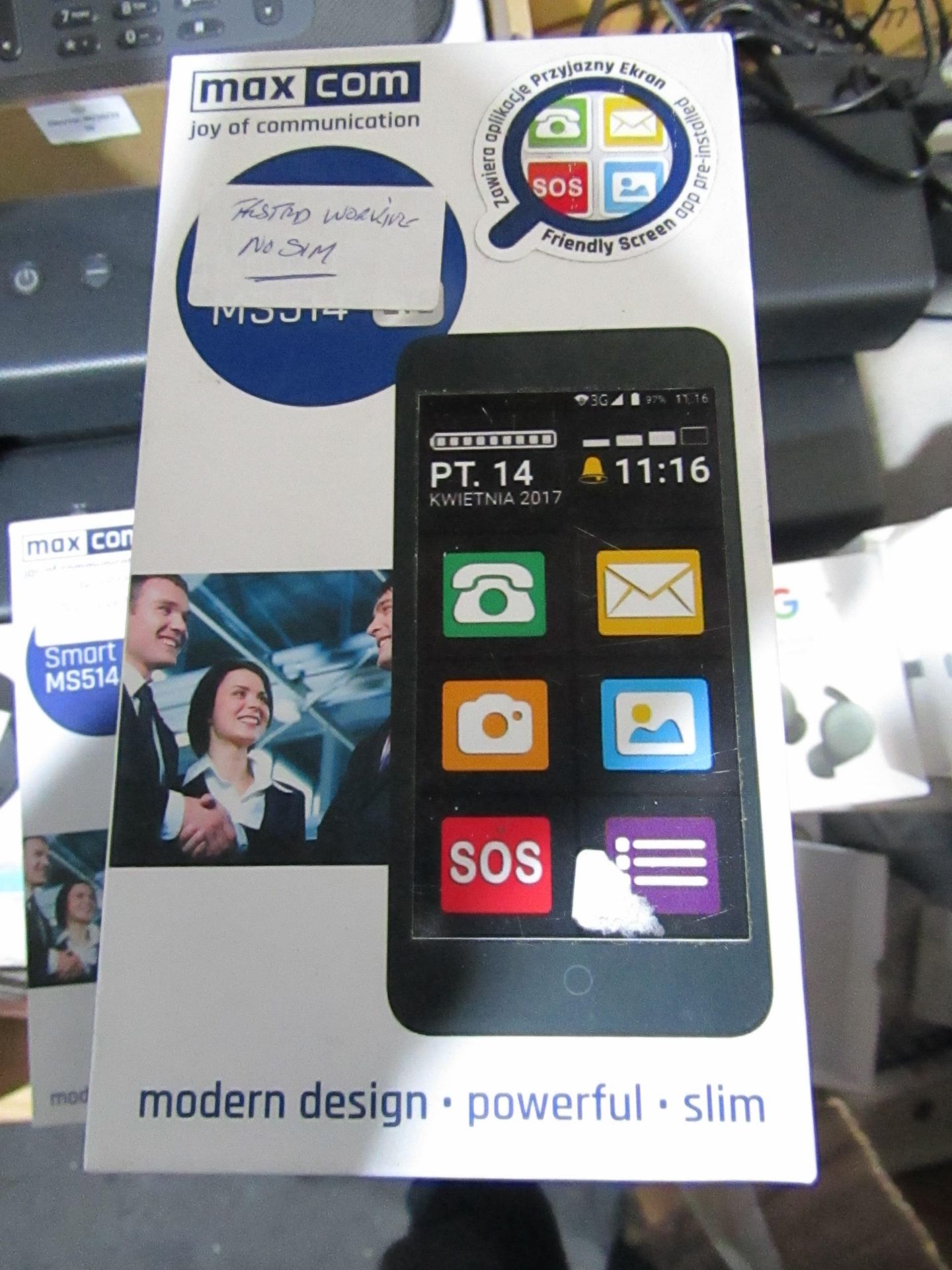 MaxCom Smart MS514 LTE Phone in original box powers on needs sim