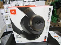 JBL Live 650BT noise cancelling headset, boxed and tested working for sound via bluetooth.