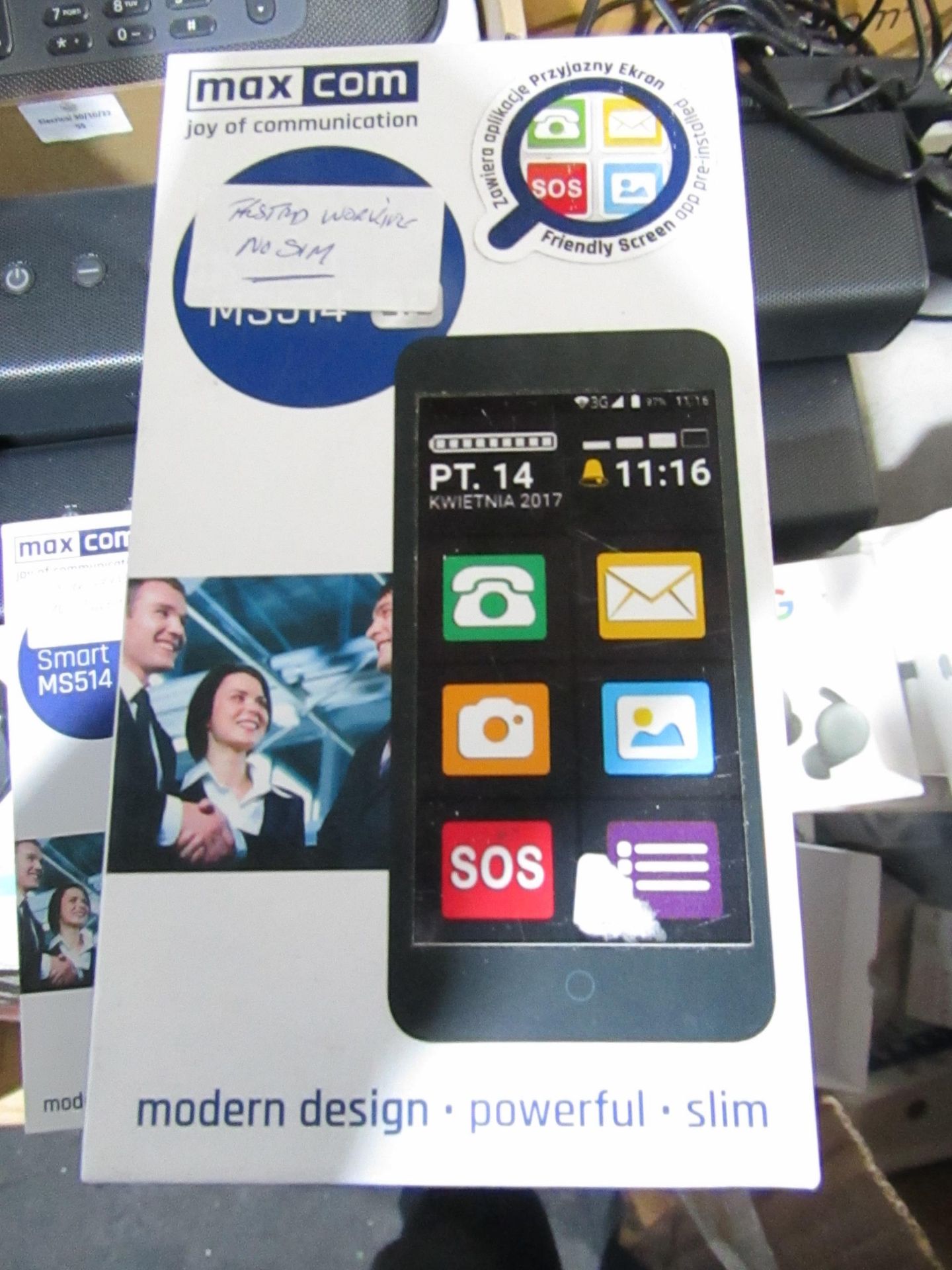 MaxCom Smart MS514 LTE Phone in original box powers on needs sim