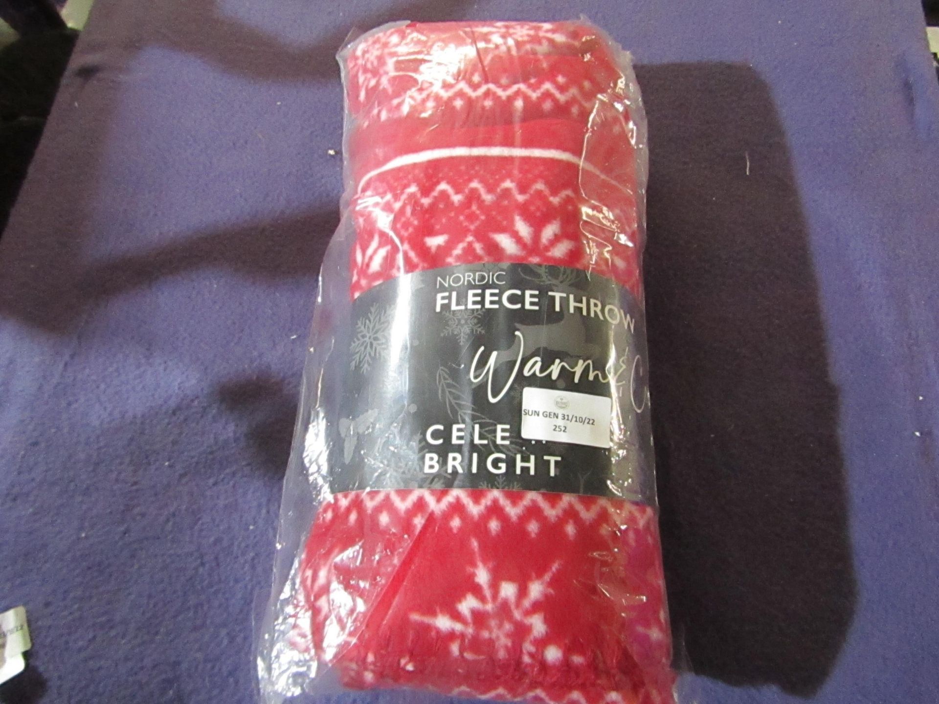 Celebright - Nordic Christmas Red Fleece Throw - Size Unknown - Good Condition & Packaged.