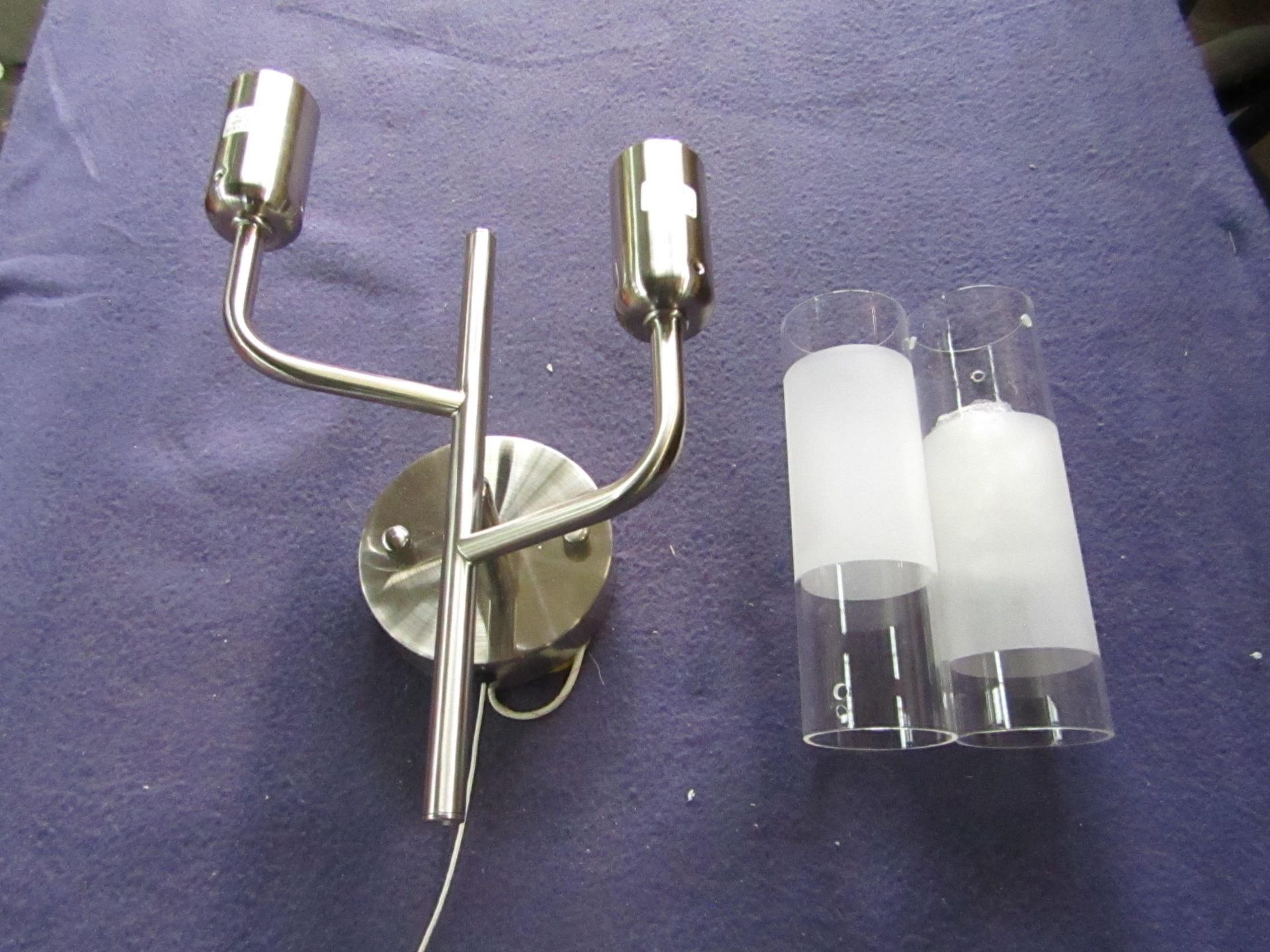 Brushed Steel & Glass Double Wall Light - Boxed.