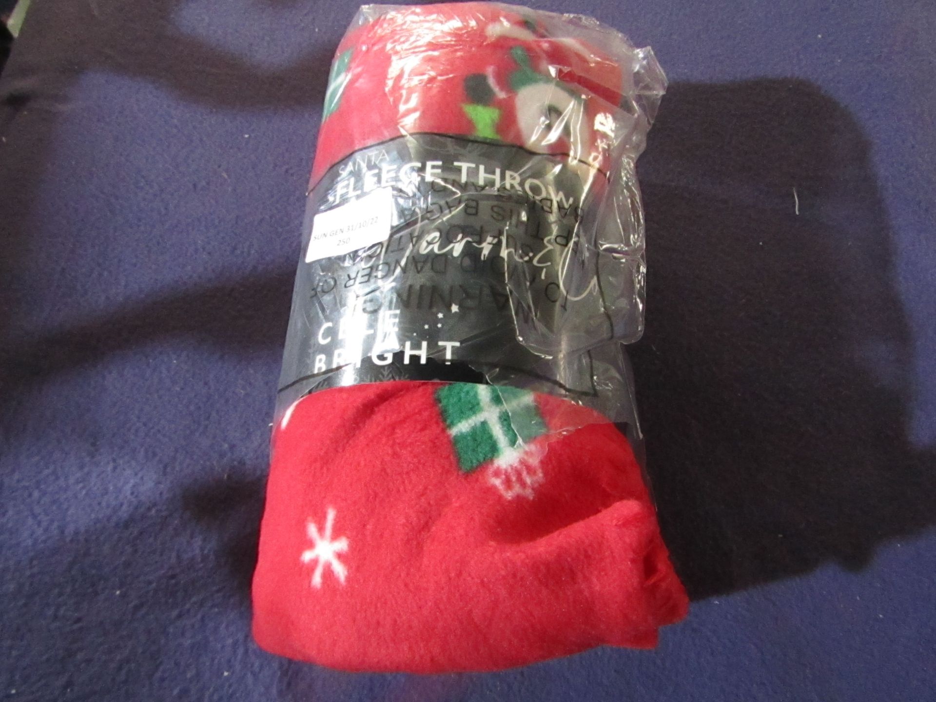 Celebright - Santa Christmas Fleece Throw - Size Uknown - Good Condition & Packaged.
