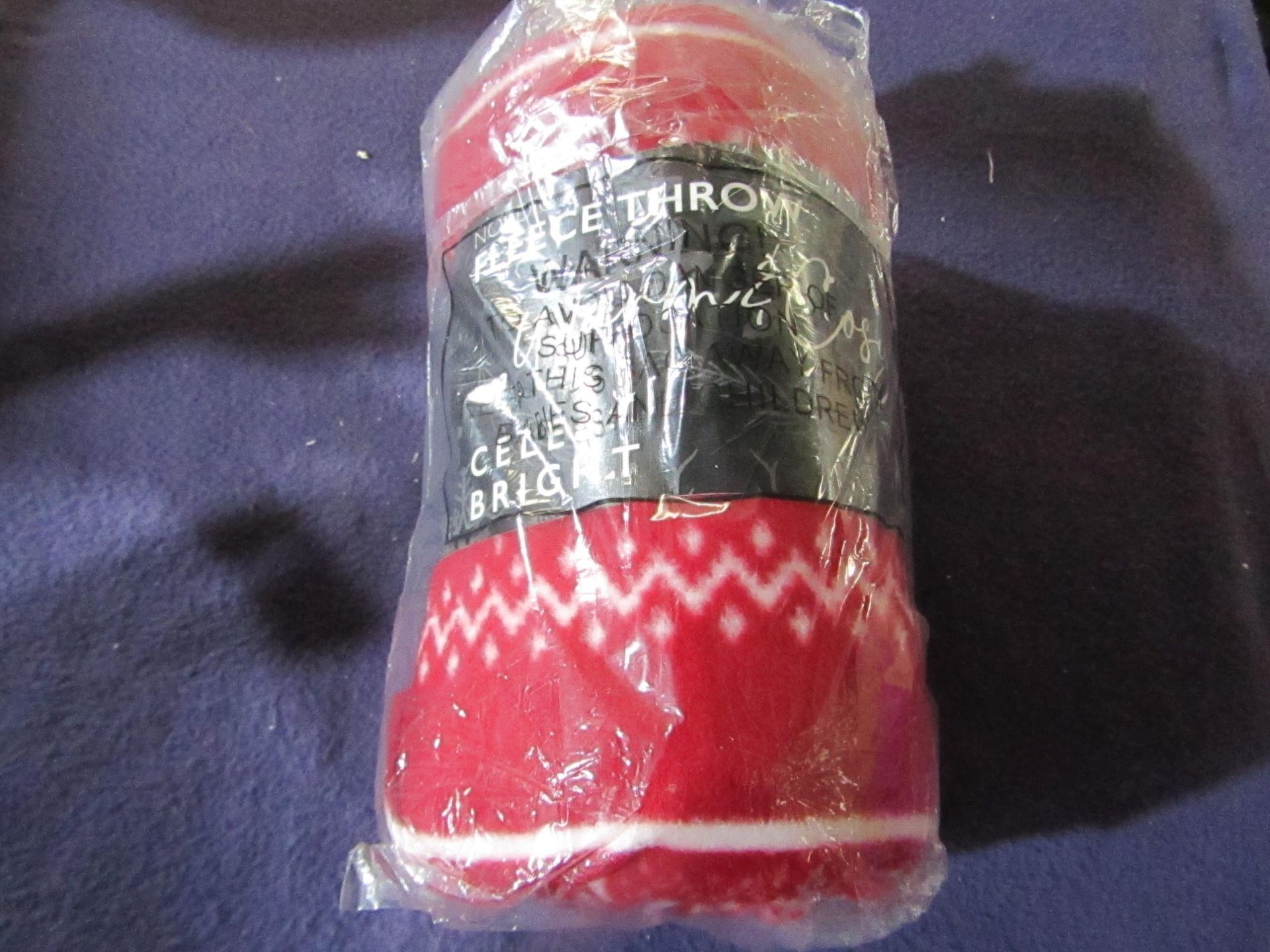 Celebright - Nordic Christmas Red Fleece Throw - Size Unknown - Good Condition & Packaged.